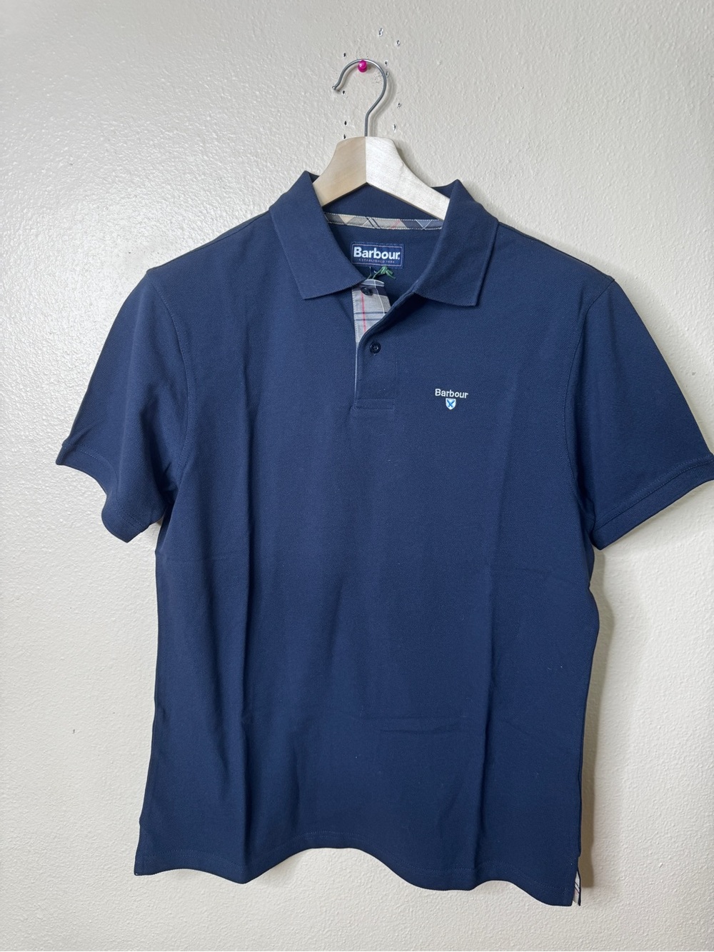 NWT Barbour Men’s Tartan Pique Polo Shirt New Navy Size Large MML0012NY31